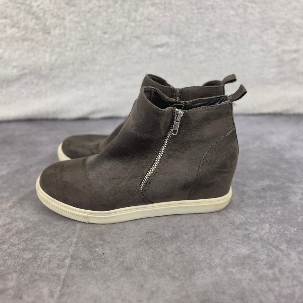 Steve Madden Taupe Grey Faux Suede Hidden Wedge Zip Up Sneakers Womens 11